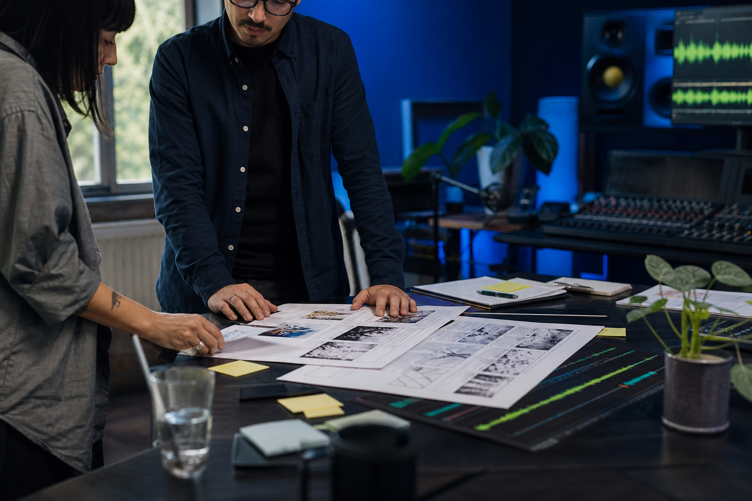 Profesionales planificando una producción de contenidos científicos